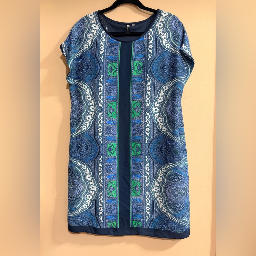 Kut from the Kloth Blue & Green Patterned Lined Shift Dress size 6